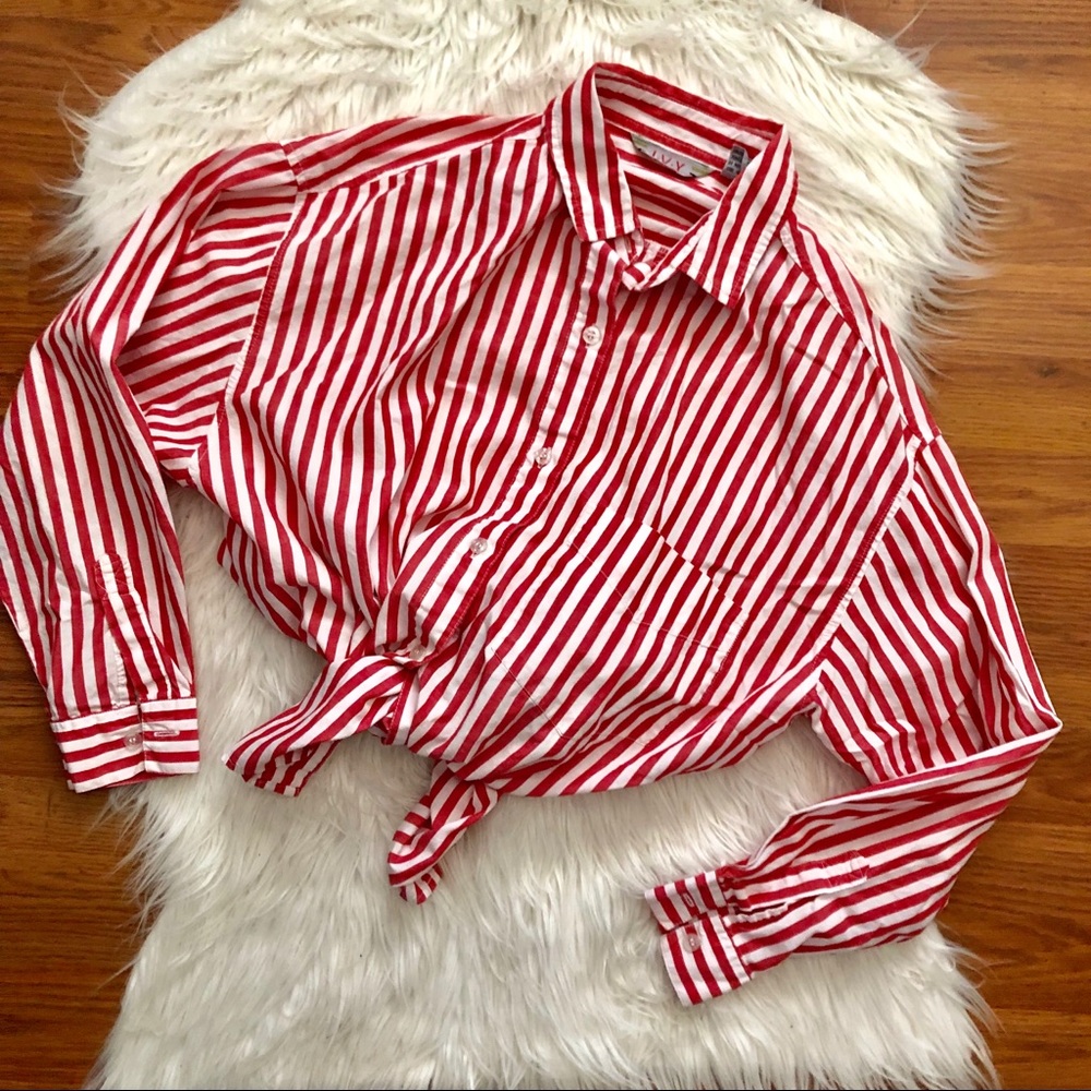 red and white stripped long sleeve top